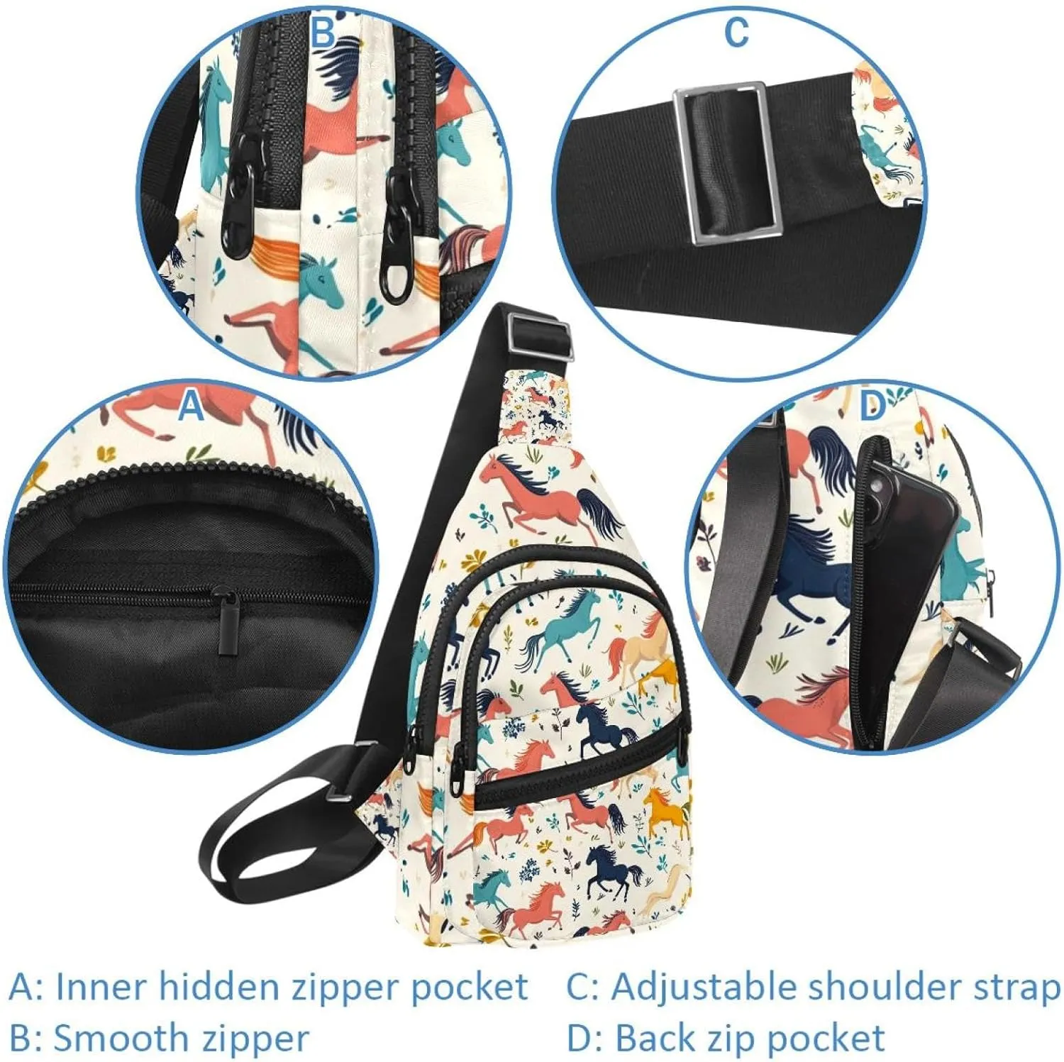 Men's Sling Backpack, running horses (2)