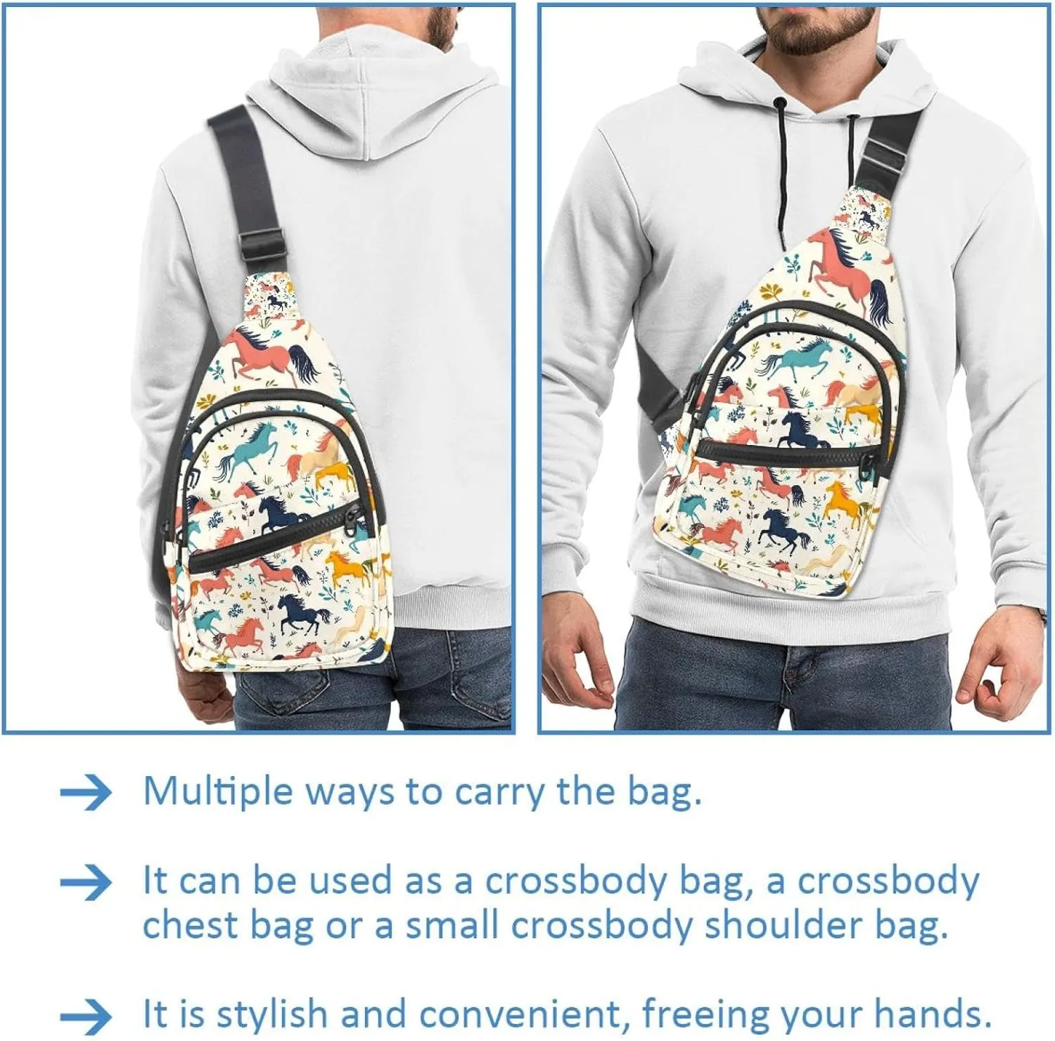 Men's Sling Backpack, running horses (2)