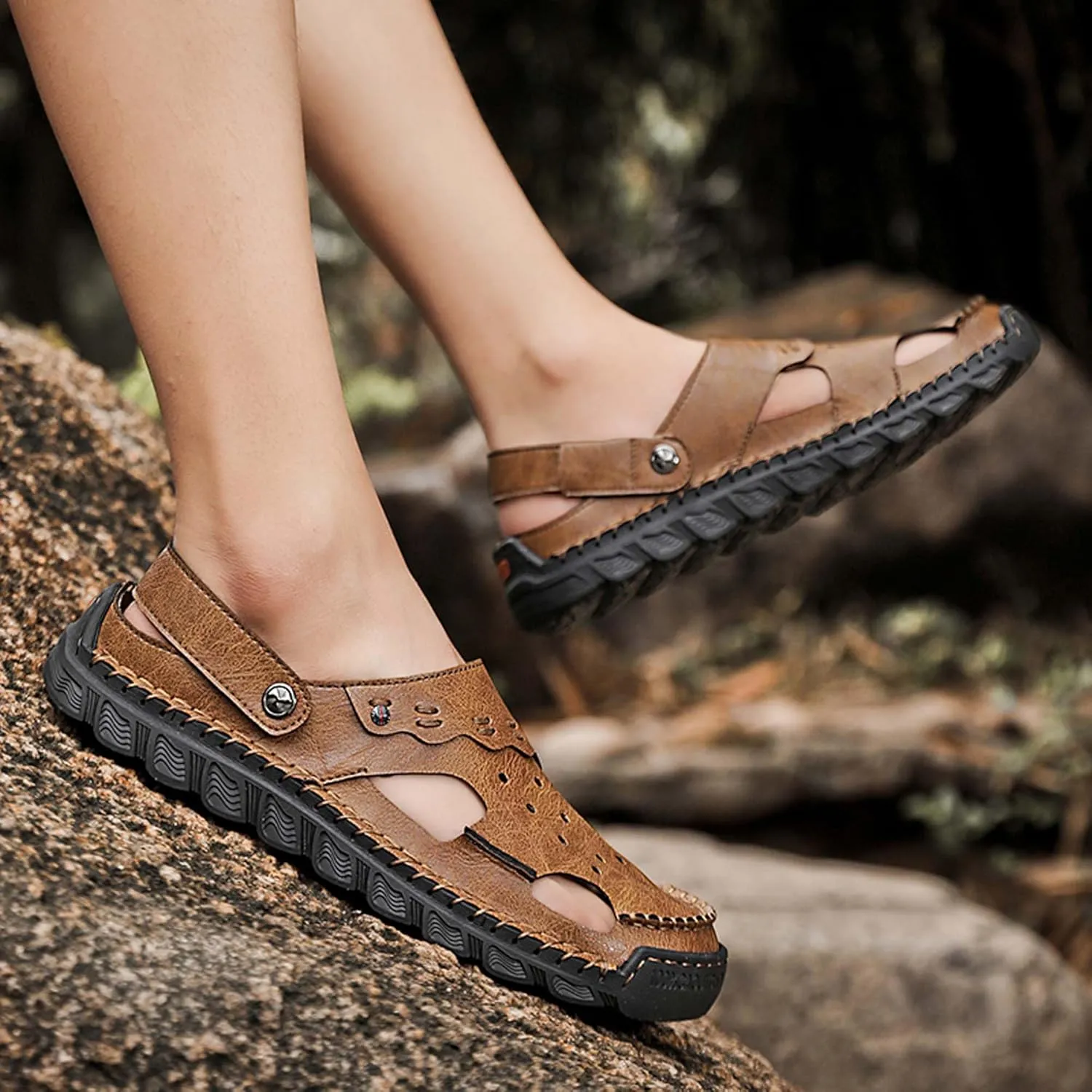 Men's Sport Sandals Adjustable Two Wear Clogs Slippers Breathable Quick Dry Swimming Pool Fisherman Beach Shoes Arch Support Garden Shoes