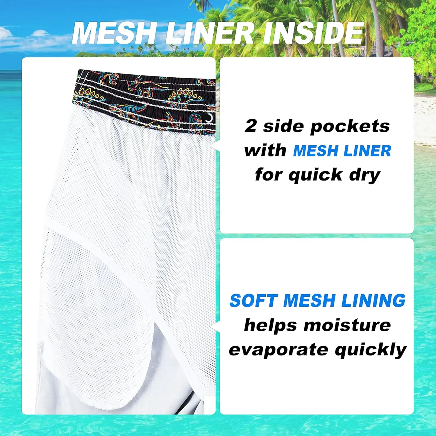 Mens Swim Trunks Quick Dry Board Shorts with Mesh Lining, Breathable Fit Hawaii Beach Shorts Swimwear Bathing Suits