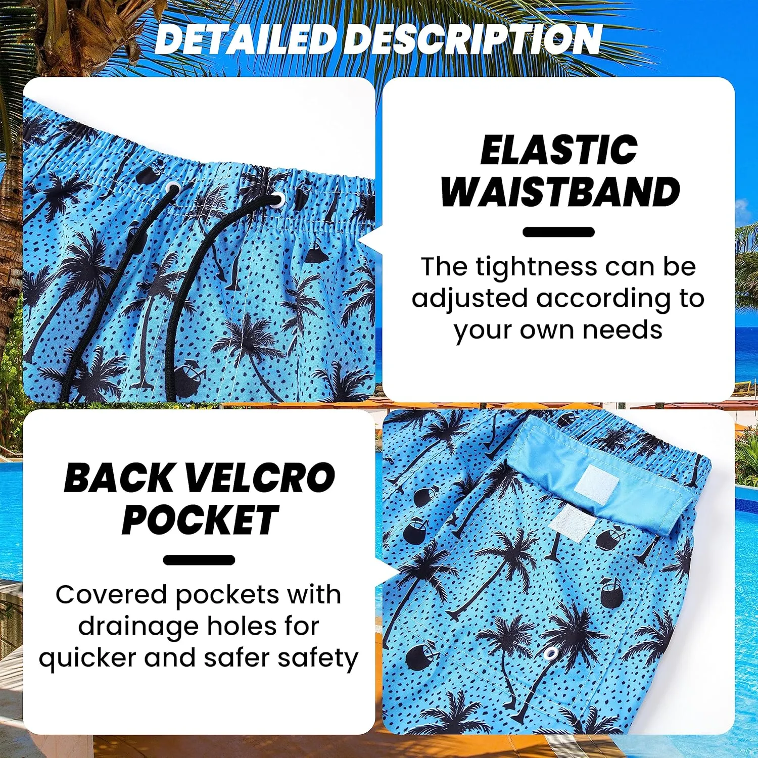 Mens Swim Trunks Quick Dry Board Shorts with Mesh Lining, Breathable Surf Beach Shorts Swimwear Bathing Suits