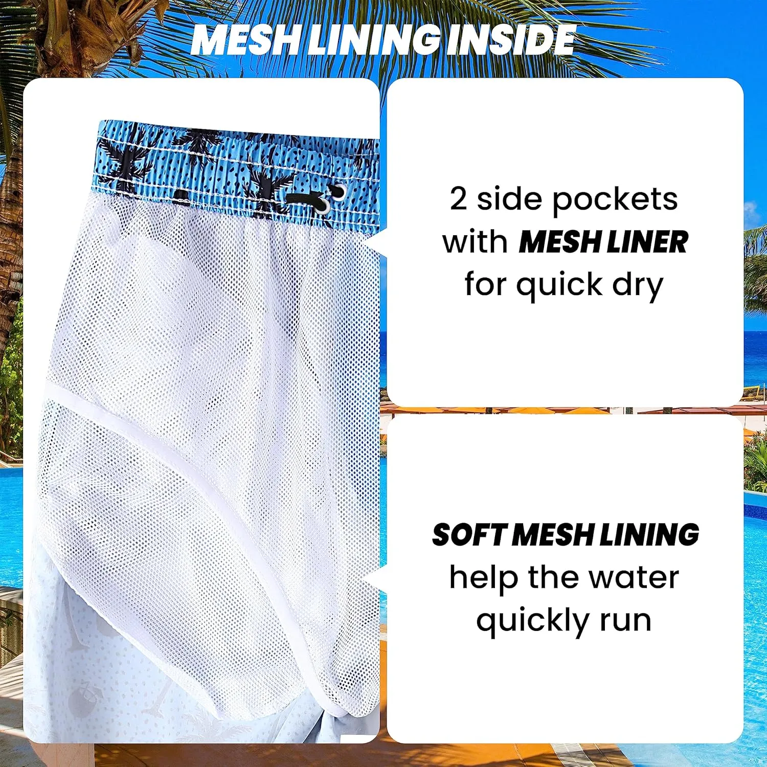 Mens Swim Trunks Quick Dry Board Shorts with Mesh Lining, Breathable Surf Beach Shorts Swimwear Bathing Suits