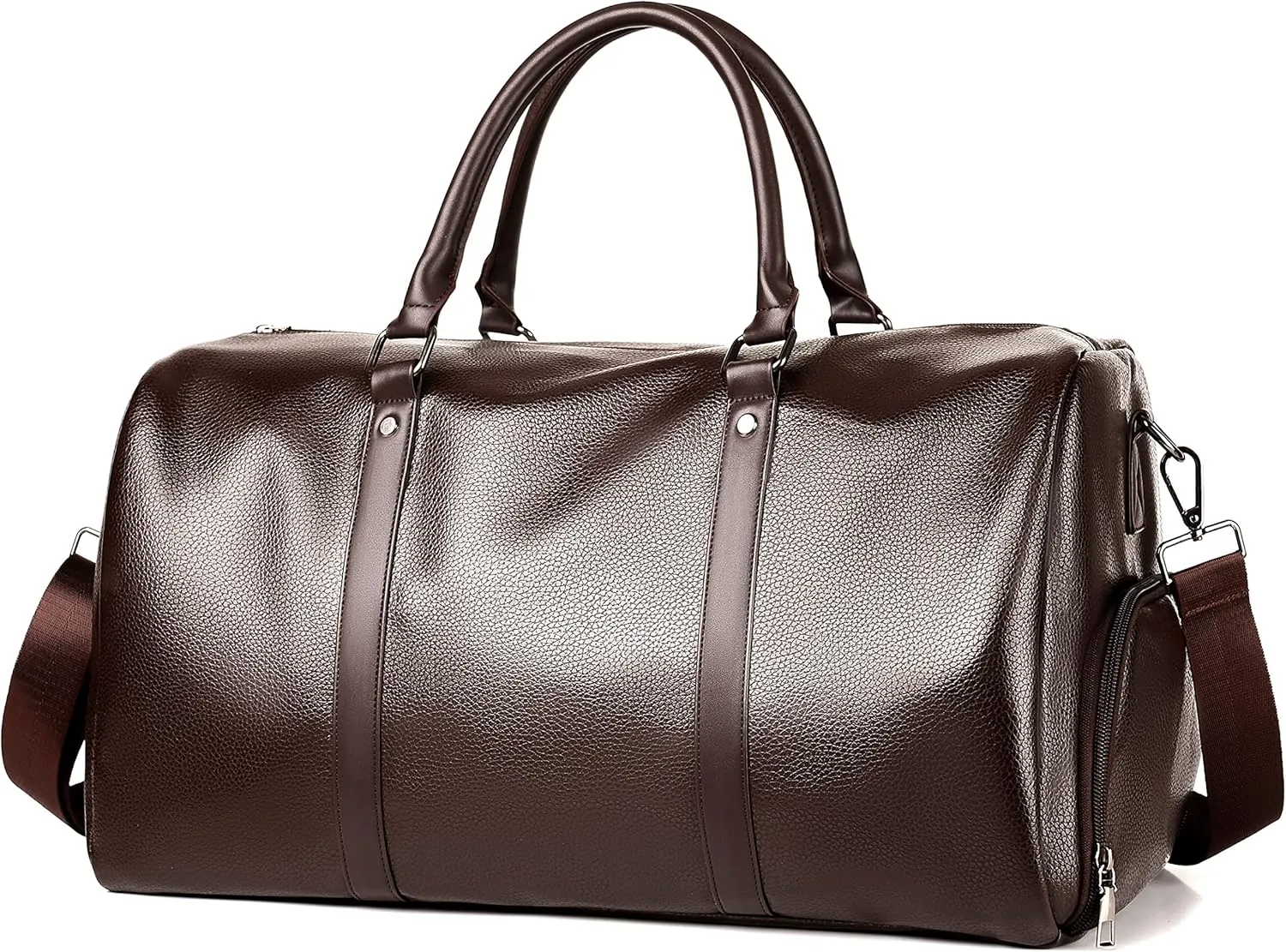 Men's Travel Duffel Bags Classic PU Leather Large Capacity Carry on Weekend Handbag with Shoes Compartment (Brown)