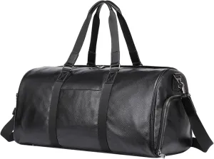 Men's Vintage Weekend Bags Large capacity Travel Duffle Bag Genuine Leather Crossbody Shoulder Bag for Outdoors, Camping (Black)