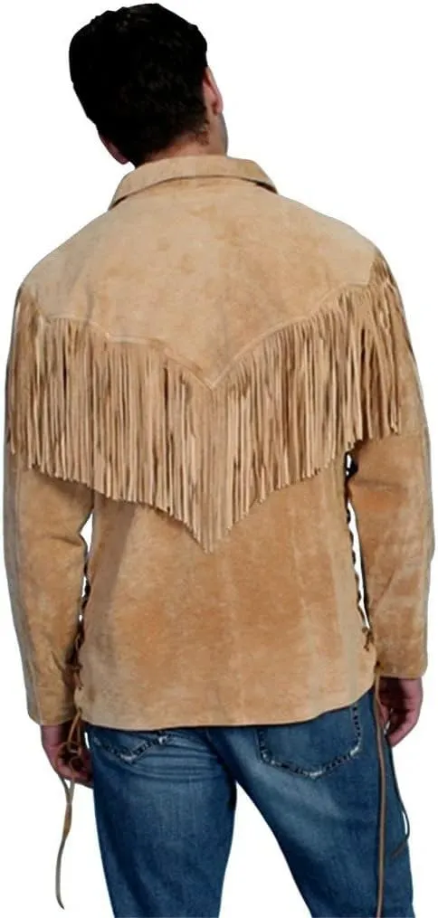 Men's Western Cowboy Suede Leather Shirt | Native American Shirts with Fringes| Vintage Lace-Up Pullover Shirt