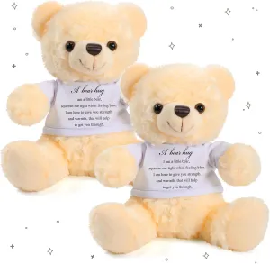 Meooeck 2 Pcs Little Bear Plush Stuffed Animal Sympathy Gifts Memory Bear with Hug Sign Funeral Gift for Kids Bereavement Comfort Child Loss of Loved One(Beige, White)