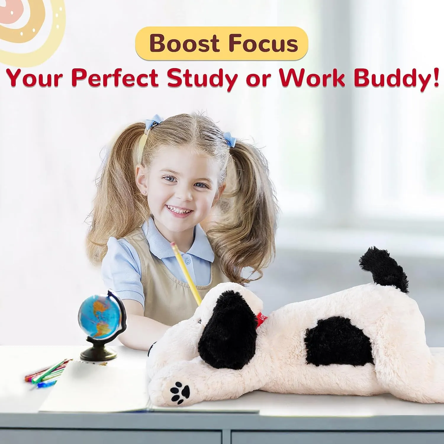meowtastic Black & White Dog Weighted Stuffed Animals - 28 Inch 5.0 Pounds Weighted Plush Dog Stuffed Animals - Large Stuffed Dog Plush Pillow - Cute Plush Toys Gifts for Kids & Adults (28" 5.0 lbs)