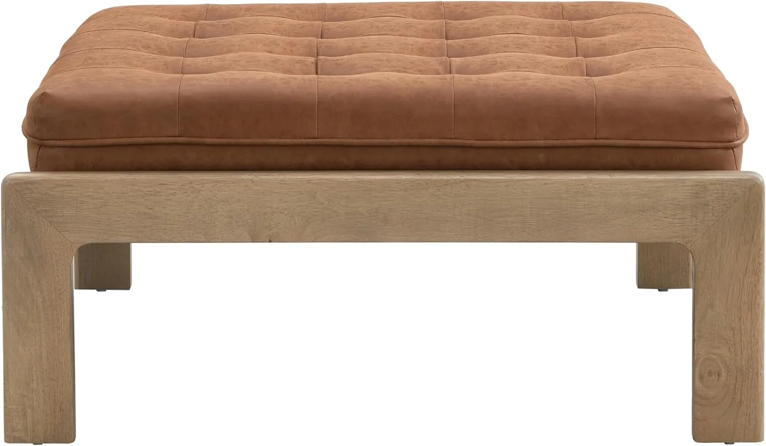 Merax 34'' Tufted Upholstered Cocktail Ottoman, Square Leather Ottoman Coffee Table, PU Leather Ottoman for Living Room, Bedroom, Office,Reddish Brown
