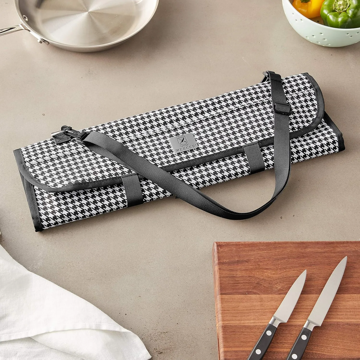 Mercer Culinary 7-Pocket Knife Roll Storage Bag, Houndstooth