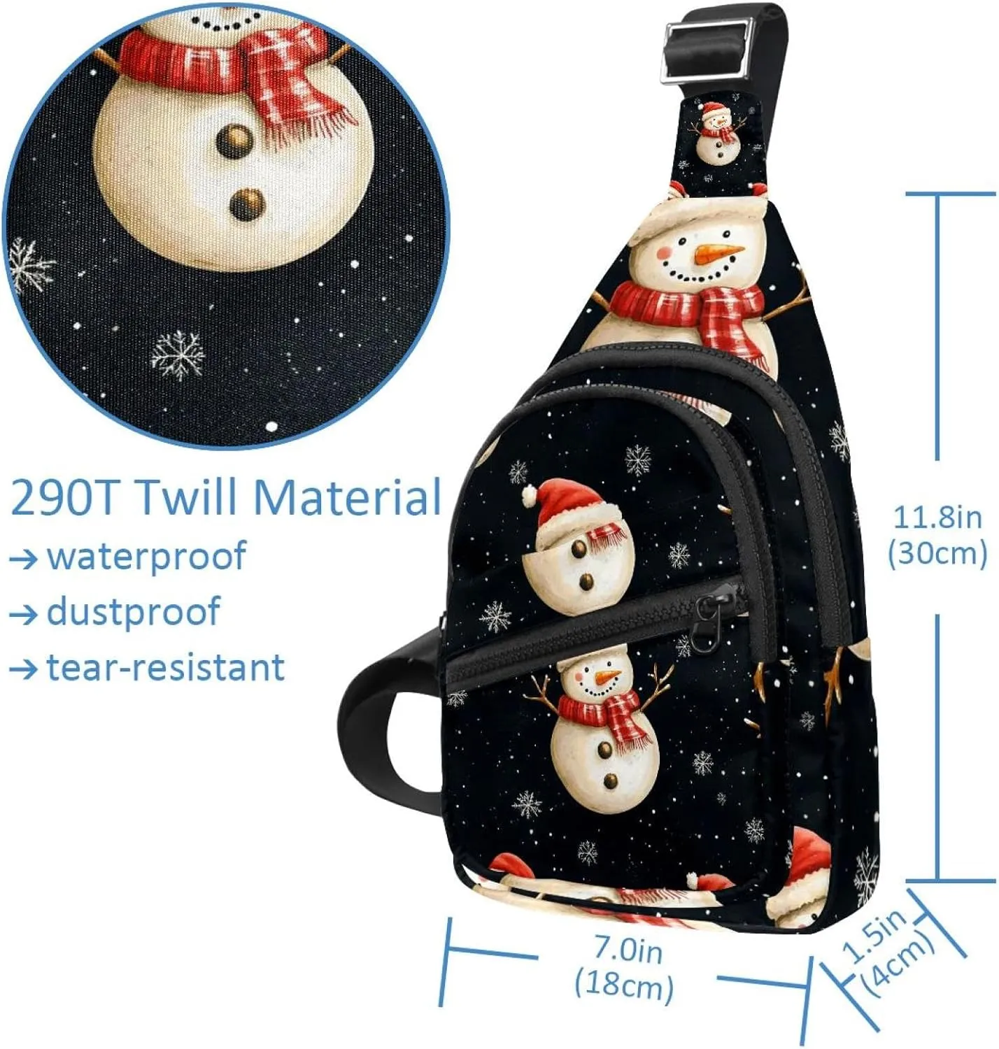 Merry Christmas Snowman Crossbody Bag with Adjustable Shoulder Strap, Shoulder Bag for Men and Women Sling Backpack for Travel, Cycling, Work, Sport