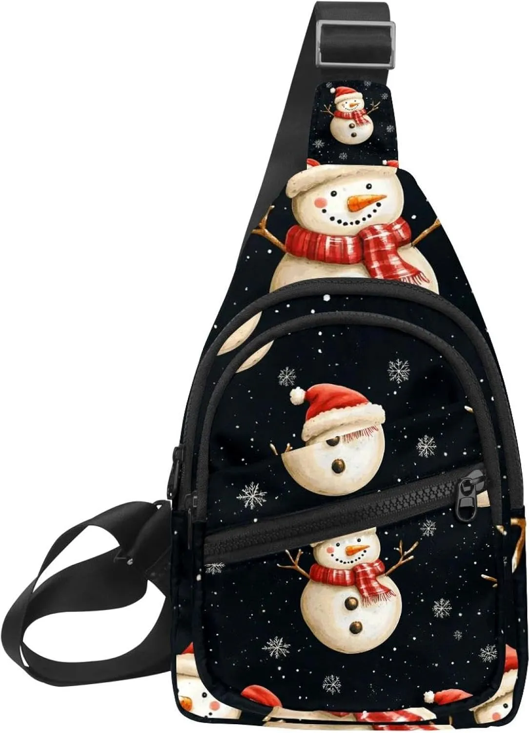 Merry Christmas Snowman Crossbody Bag with Adjustable Shoulder Strap, Shoulder Bag for Men and Women Sling Backpack for Travel, Cycling, Work, Sport