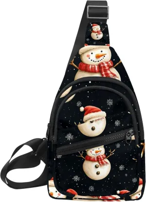 Merry Christmas Snowman Crossbody Bag with Adjustable Shoulder Strap, Shoulder Bag for Men and Women Sling Backpack for Travel, Cycling, Work, Sport