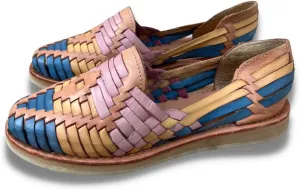 Mexico en la Piel Women's Huarache Sandals - Genuine Leather, Handcrafted Slip-On Flats with Two-Tone Interwoven Design, Lightweight, Comfortable