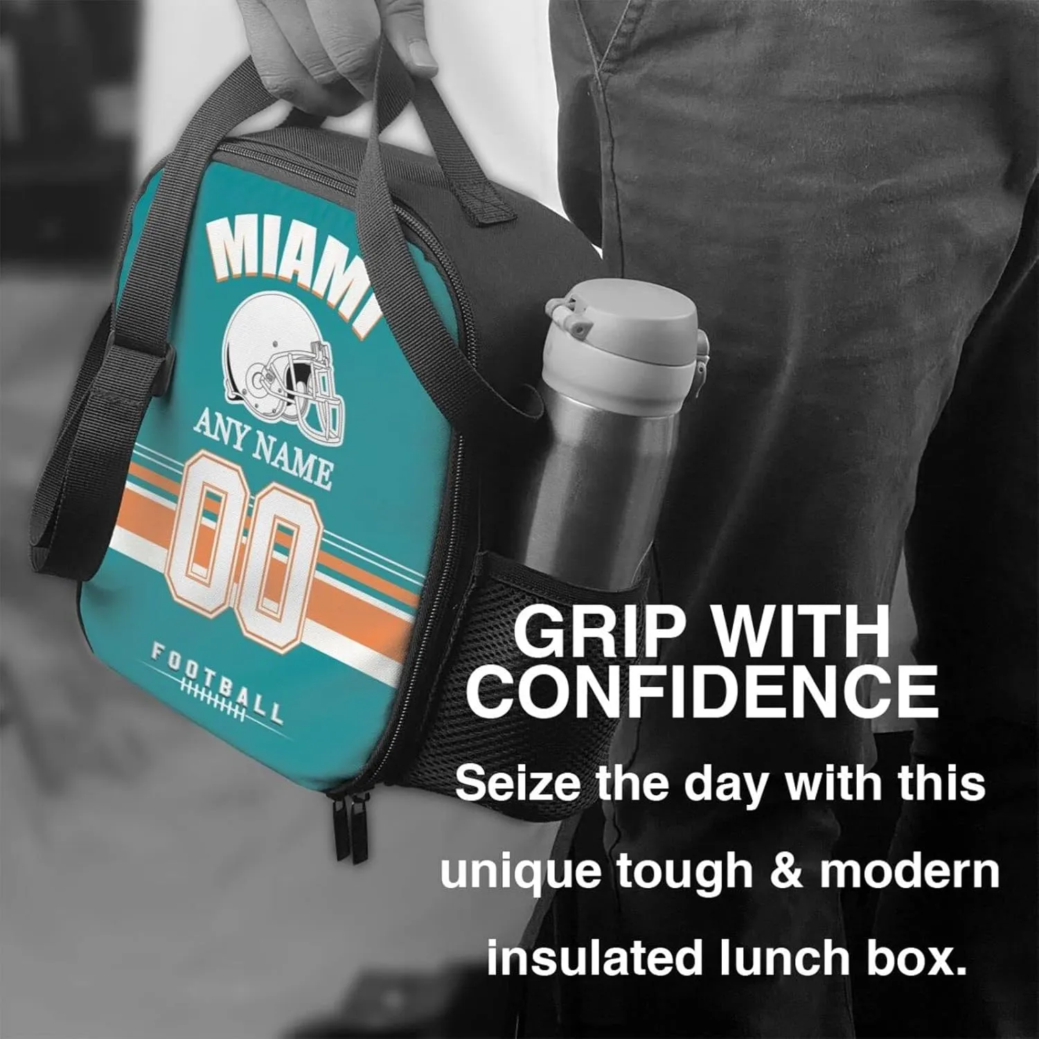Miami Lunch Box Custom Lunch Bag Personalized Name and Number Adjustable Strap Sport Insulated Lunch Tote Gifts For Fans Men Women