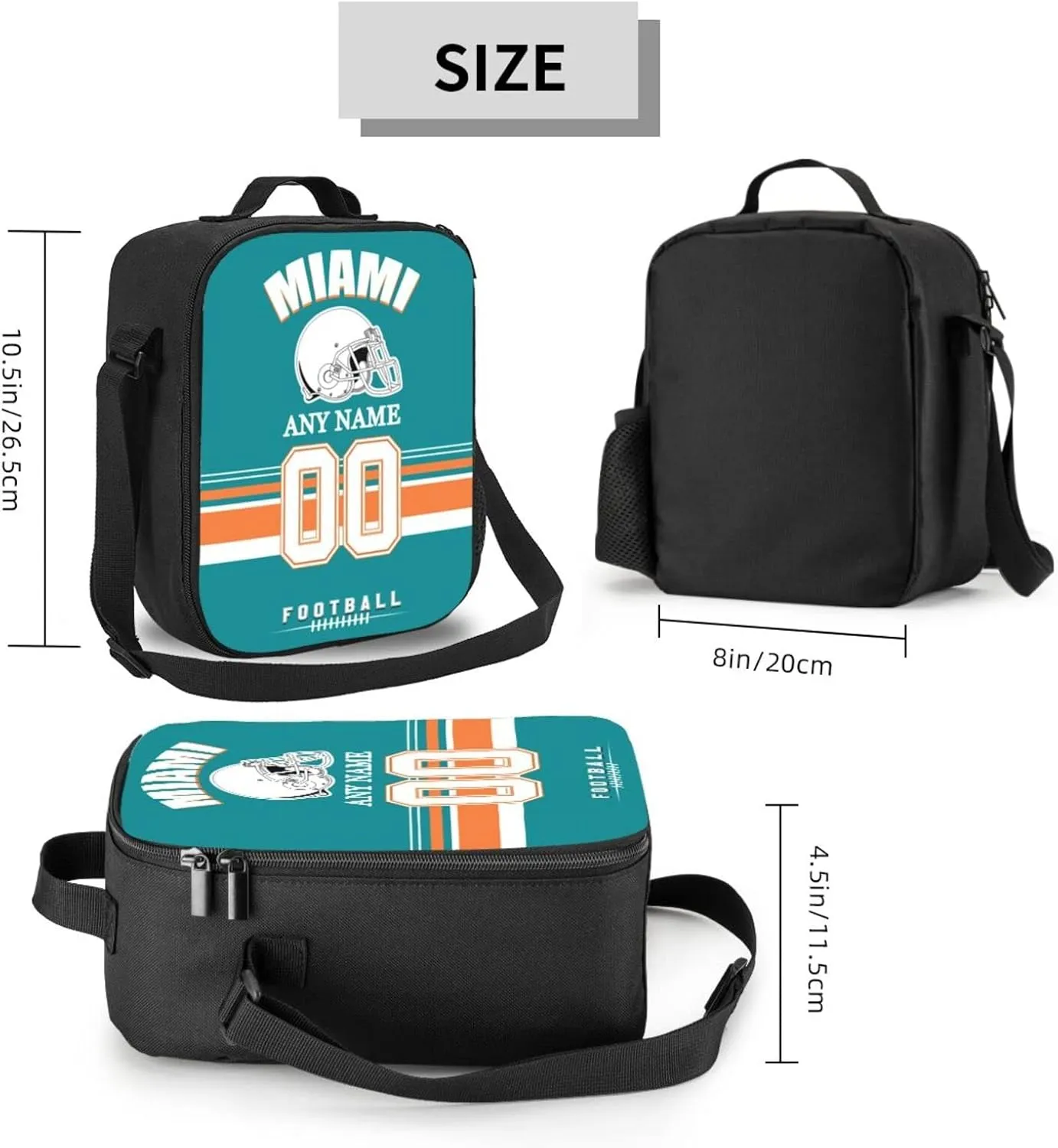 Miami Lunch Box Custom Lunch Bag Personalized Name and Number Adjustable Strap Sport Insulated Lunch Tote Gifts For Fans Men Women