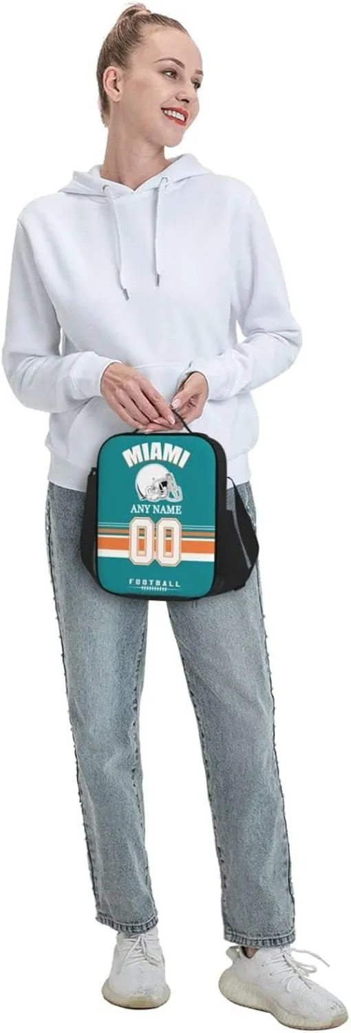 Miami Lunch Box Custom Lunch Bag Personalized Name and Number Adjustable Strap Sport Insulated Lunch Tote Gifts For Fans Men Women