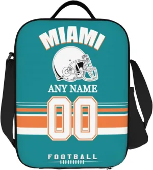 Miami Lunch Box Custom Lunch Bag Personalized Name and Number Adjustable Strap Sport Insulated Lunch Tote Gifts For Fans Men Women