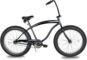 MICARGI Luxe 26-inch Beach Cruiser Bike, 1-Speed, High Rise Handlebar, Three Piece Cranksets, Fat Alloy Rim 80mm,26x4.0 Fat Tire Bike, Bike for Adults, Complete Cruiser Bikes