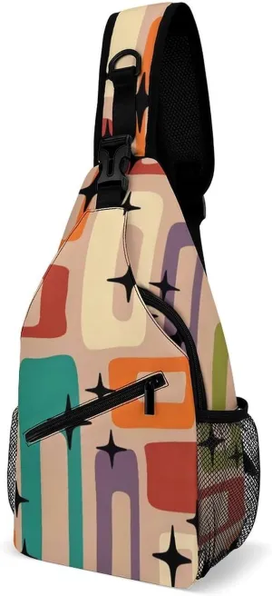 Mid-Century Modern Atomic Art Sling Bags Men And Women Shoulder Backpack Chest Bag Cross Body Chest Sling Backpack.