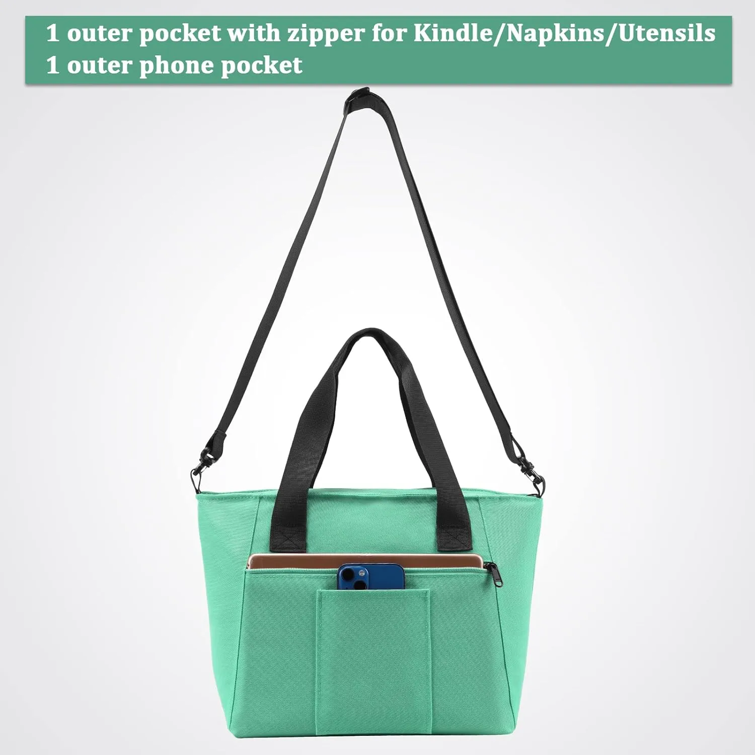 MIER Lunch Bags for Women Large Insulated Lunch Tote Bag Lunchbox Container for Work College Travel Beach, Adjustable Shoulder Strap, Lake Green