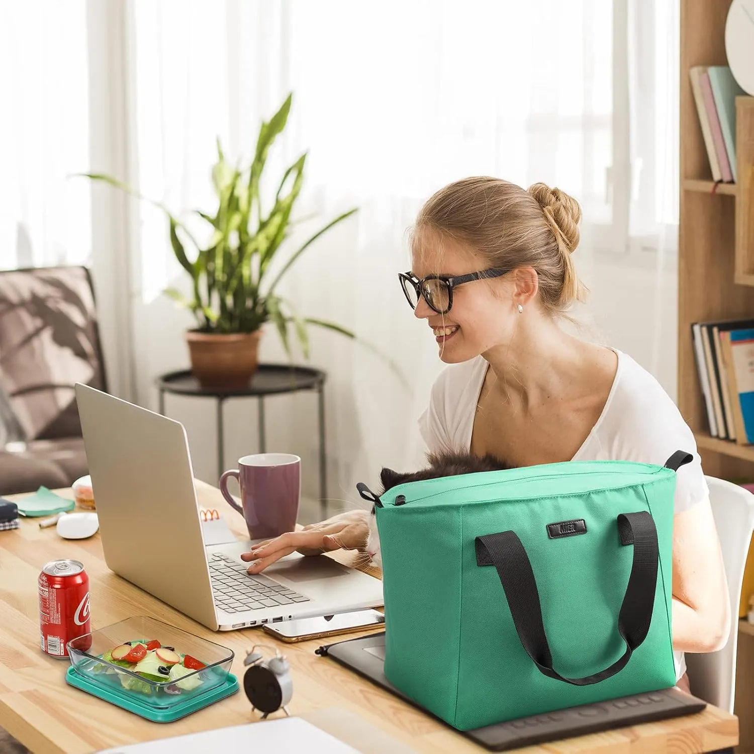 MIER Lunch Bags for Women Large Insulated Lunch Tote Bag Lunchbox Container for Work College Travel Beach, Adjustable Shoulder Strap, Lake Green