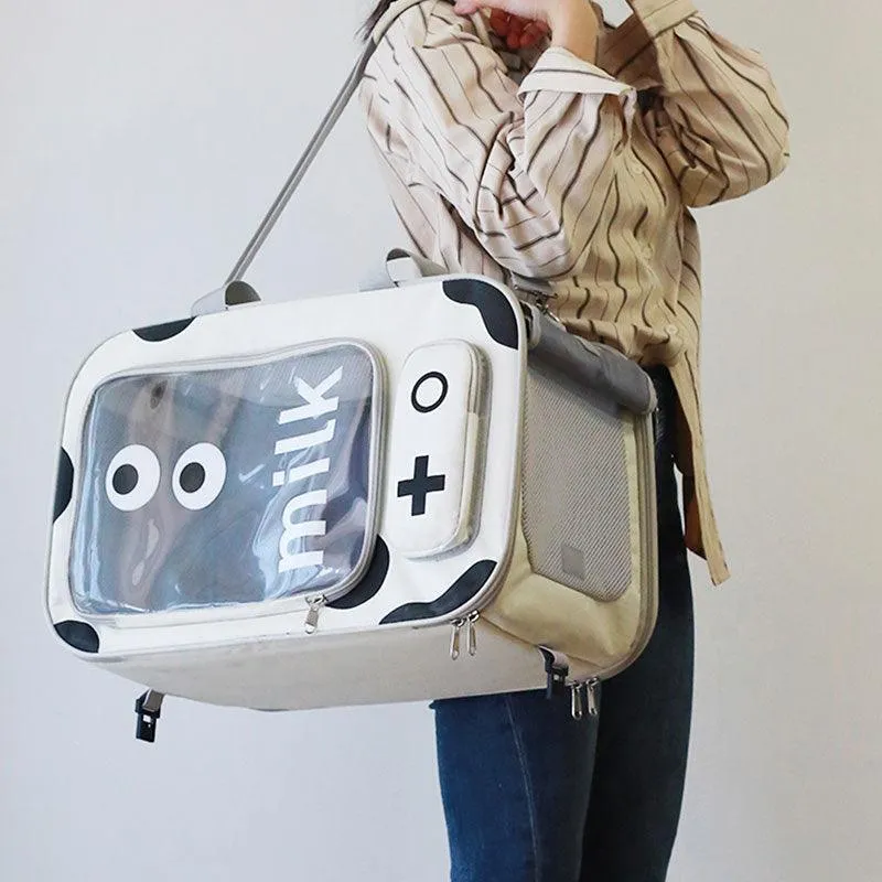 Milk Cow Cat Carrier With Wheels Trolley Tote