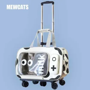 Milk Cow Cat Carrier With Wheels Trolley Tote