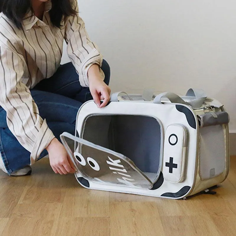 Milk Cow Cat Carrier With Wheels Trolley Tote