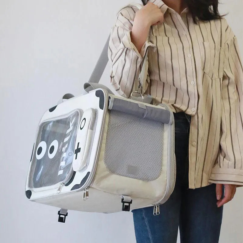 Milk Cow Cat Carrier With Wheels Trolley Tote