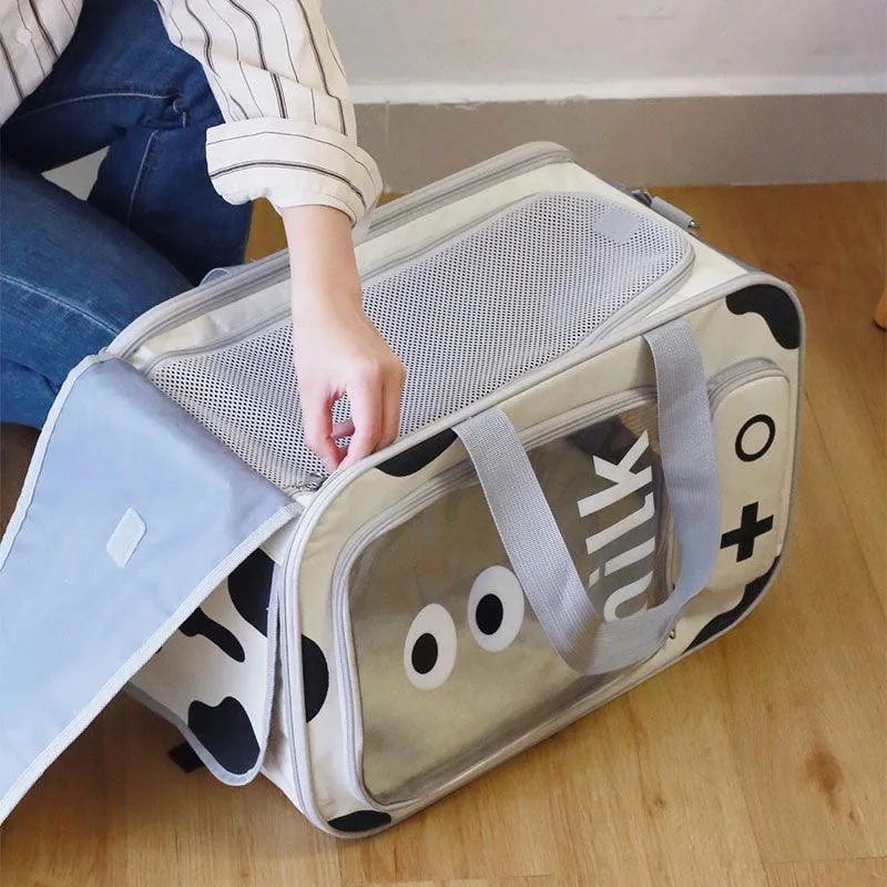 Milk Cow Cat Carrier With Wheels Trolley Tote