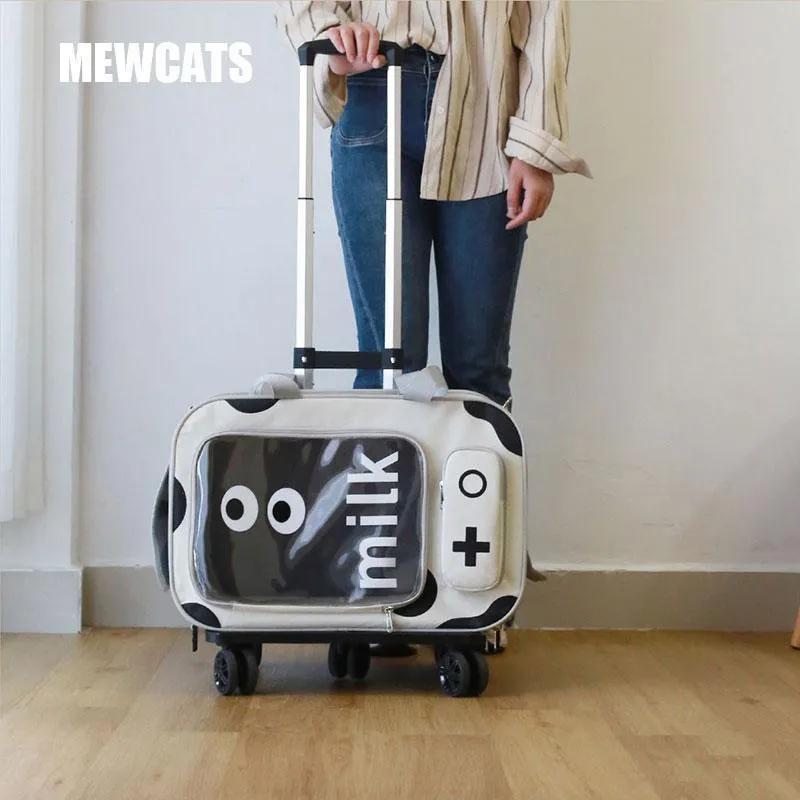 Milk Cow Cat Carrier With Wheels Trolley Tote