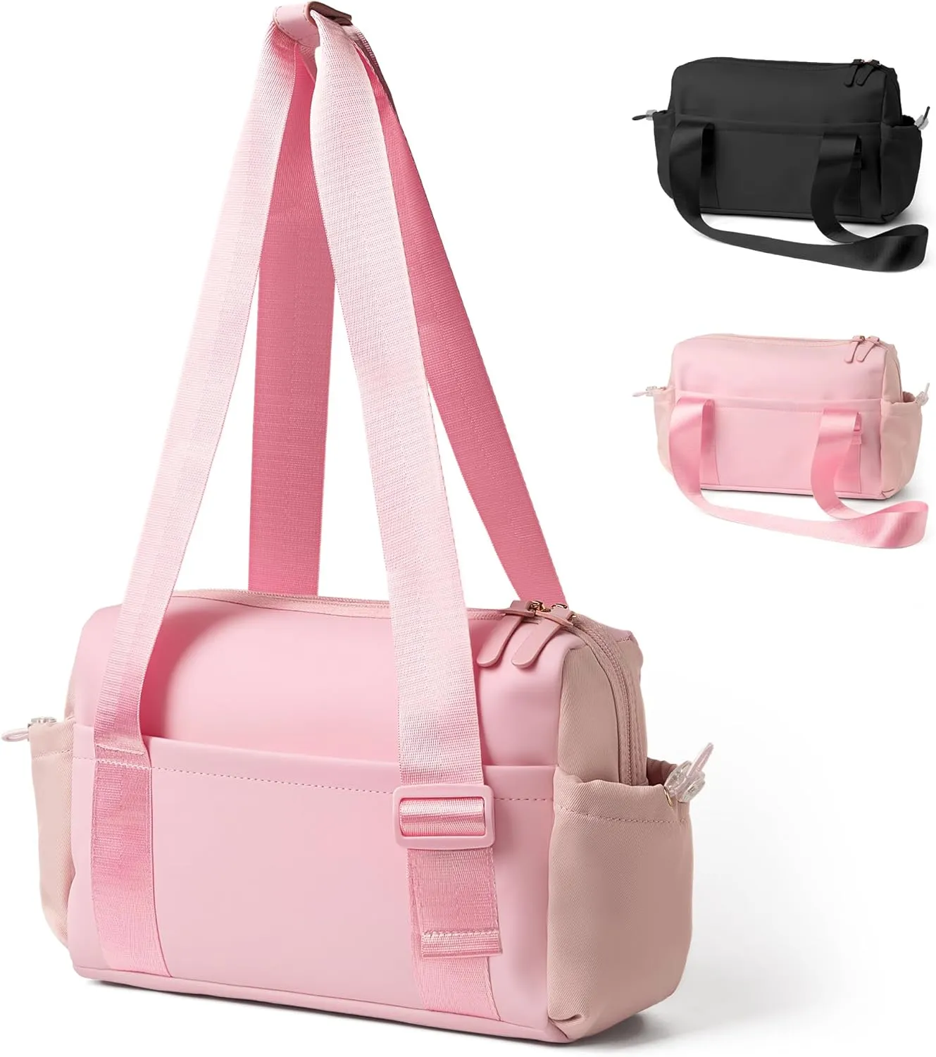 Mini Gym Bag for Women with Adjustable Wide Strap - Lightweight Waterproof Duffle & Crossbody Travel Bag with Wet/Dry Compartments, Multi-Pocket Design for Gym Clothes & Essentials（Pink）