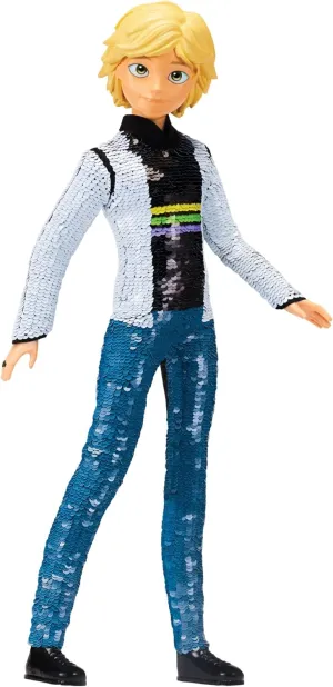 Miraculous Fashion Flip Adrien to Cat Noir 10.5” Action Doll Sequins
