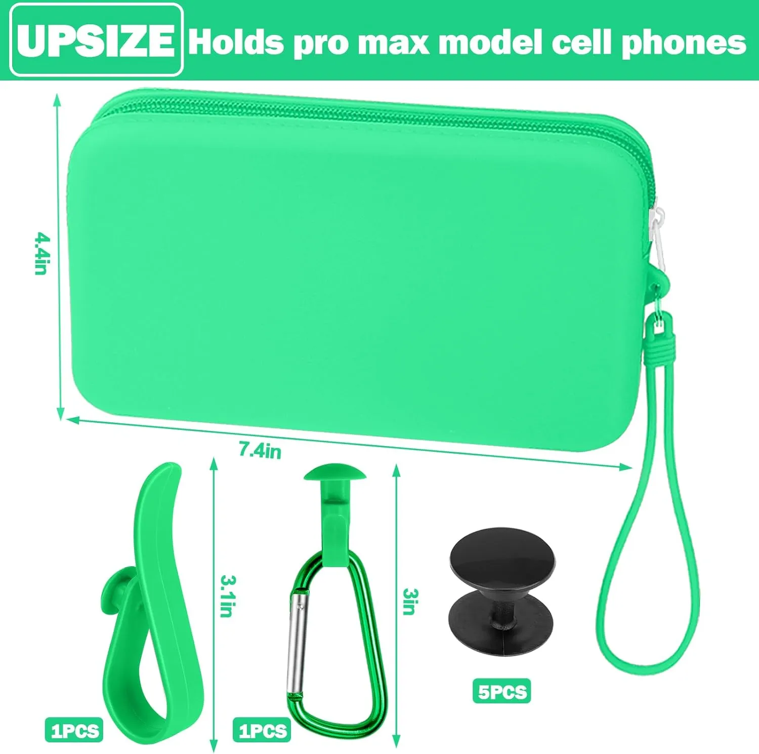 Mity rain Silicone Organizer for Bogg Bag Phone Holder, Accessories Set for Bogg Bag Contain 2PCS Key Holder and a Large Capacity Silicone Zipper Bag for Beach Bags Tote Bag(Green)