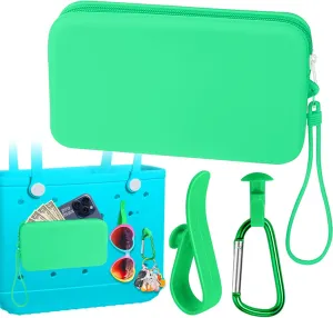 Mity rain Silicone Organizer for Bogg Bag Phone Holder, Accessories Set for Bogg Bag Contain 2PCS Key Holder and a Large Capacity Silicone Zipper Bag for Beach Bags Tote Bag(Green)