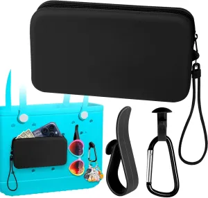 Mity rain Silicone Wallet for Bogg Bag Phone Holder, Accessories Set for Bogg Bags Contain 2PCS Key Holder and a Large Capacity Silicone Zipper Bag for Beach Tote Bag (Black)