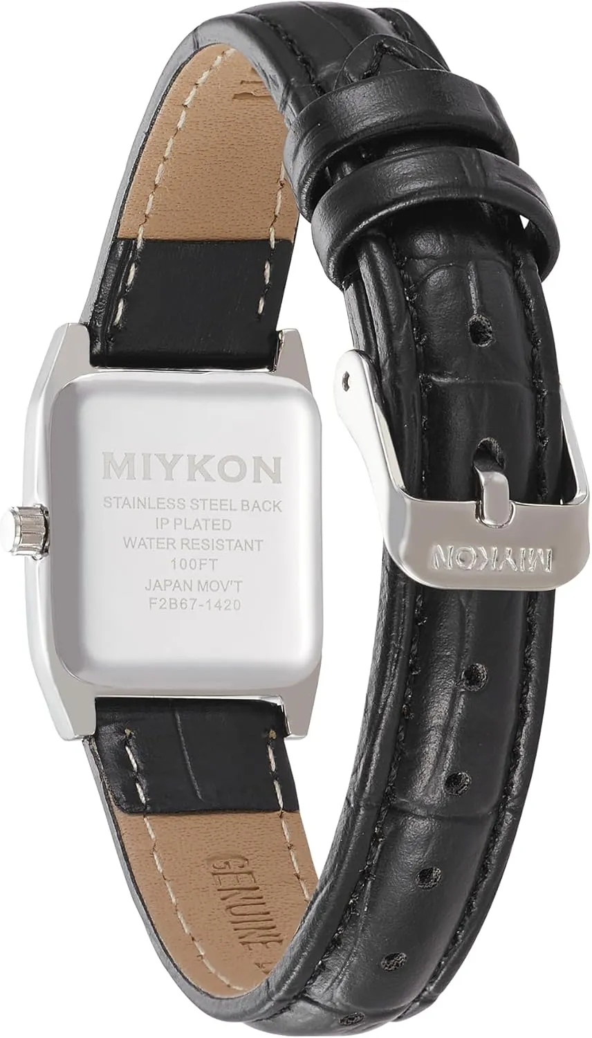 Miykon Vintage Watches for Women | Small Dainty Tank, Square Womens Watch with Genuine Leather Strap and Second Hand | Ion Polished, Luminous Hands, Scratch Resist, Japan Quartz, 100ft Water Resistant