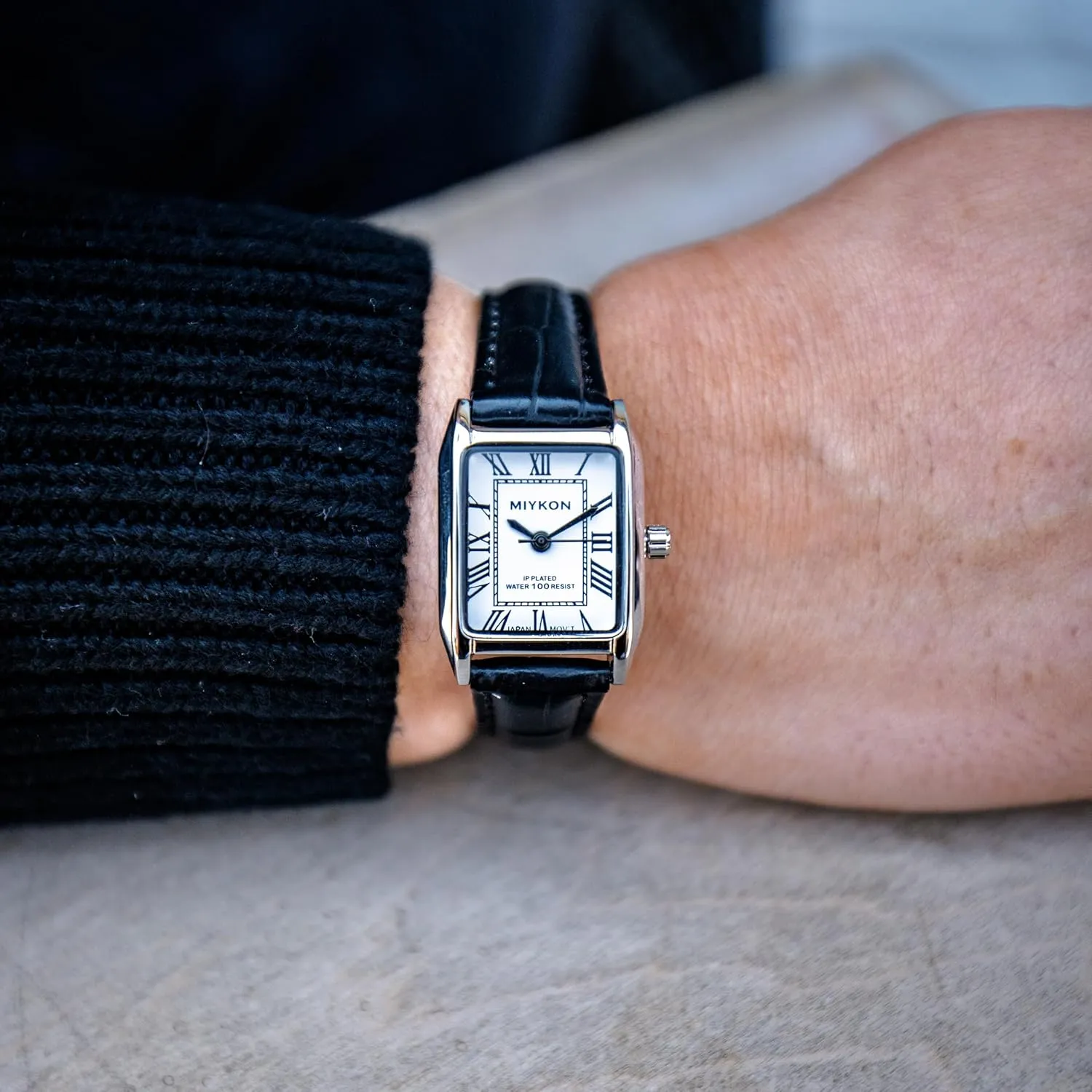 Miykon Vintage Watches for Women | Small Dainty Tank, Square Womens Watch with Genuine Leather Strap and Second Hand | Ion Polished, Luminous Hands, Scratch Resist, Japan Quartz, 100ft Water Resistant