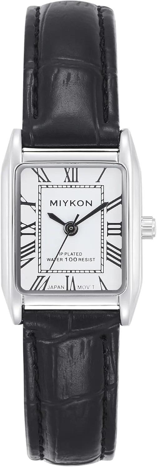 Miykon Vintage Watches for Women | Small Dainty Tank, Square Womens Watch with Genuine Leather Strap and Second Hand | Ion Polished, Luminous Hands, Scratch Resist, Japan Quartz, 100ft Water Resistant