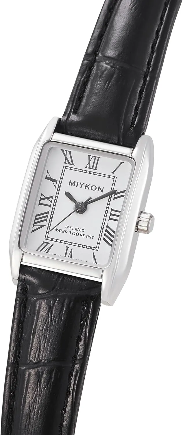 Miykon Vintage Watches for Women | Small Dainty Tank, Square Womens Watch with Genuine Leather Strap and Second Hand | Ion Polished, Luminous Hands, Scratch Resist, Japan Quartz, 100ft Water Resistant