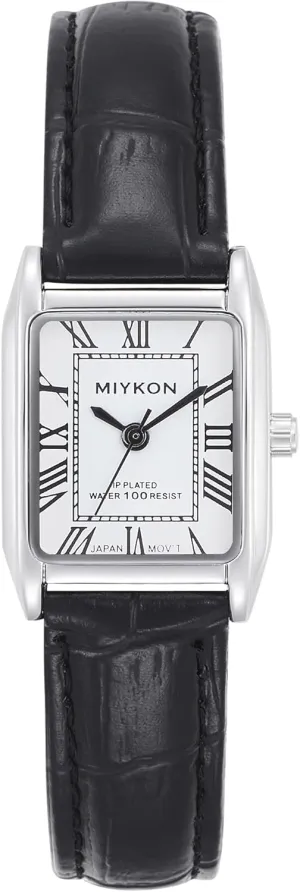 Miykon Vintage Watches for Women | Small Dainty Tank, Square Womens Watch with Genuine Leather Strap and Second Hand | Ion Polished, Luminous Hands, Scratch Resist, Japan Quartz, 100ft Water Resistant