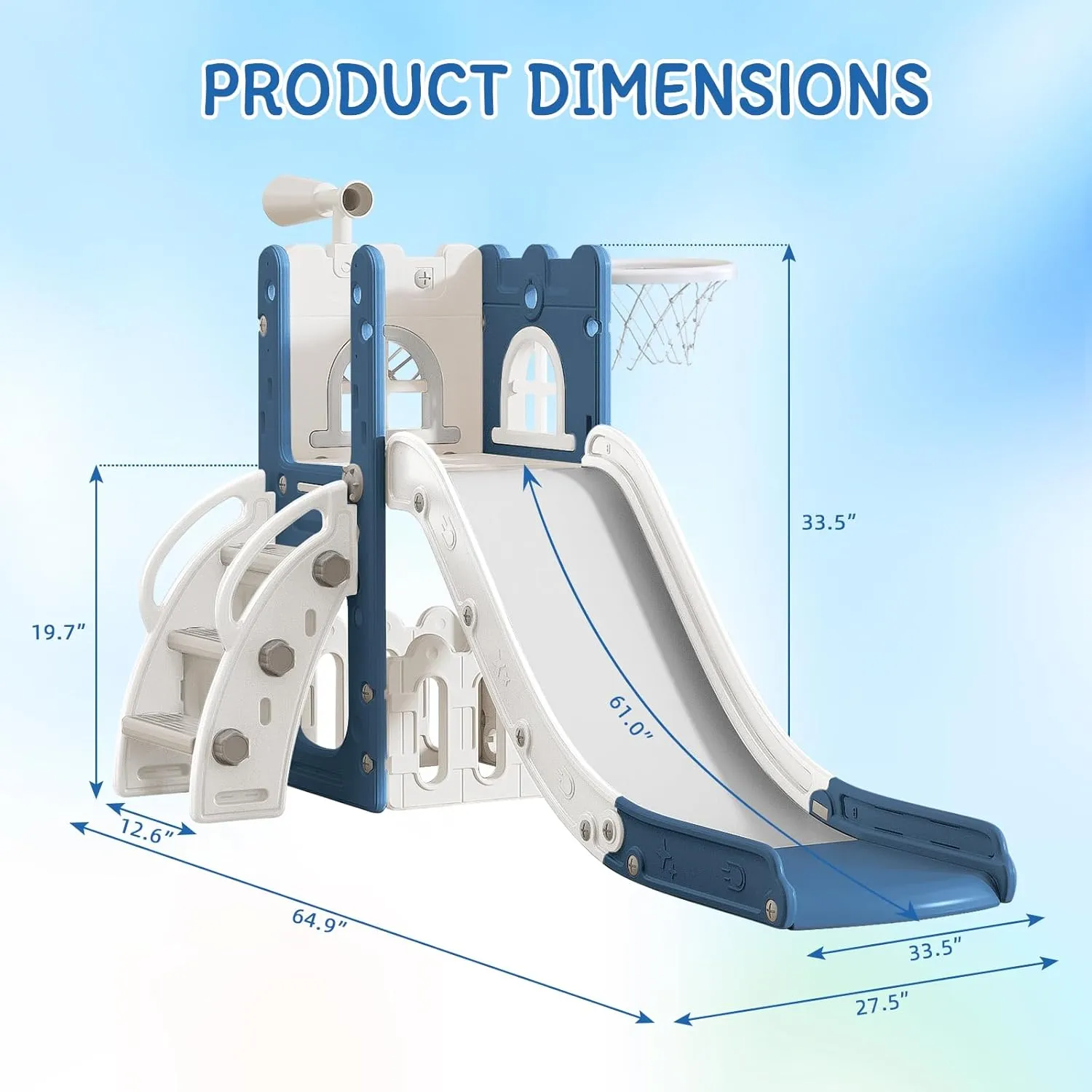 MOCUTEEN 6 in 1 Toddler Slide,Baby Playset for Indoor Outdoor Playground with Basketball Hoop,Storage and Telescope,Climbing Toys for Toddler Playground Playset