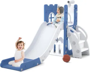 MOCUTEEN 6 in 1 Toddler Slide,Baby Playset for Indoor Outdoor Playground with Basketball Hoop,Storage and Telescope,Climbing Toys for Toddler Playground Playset