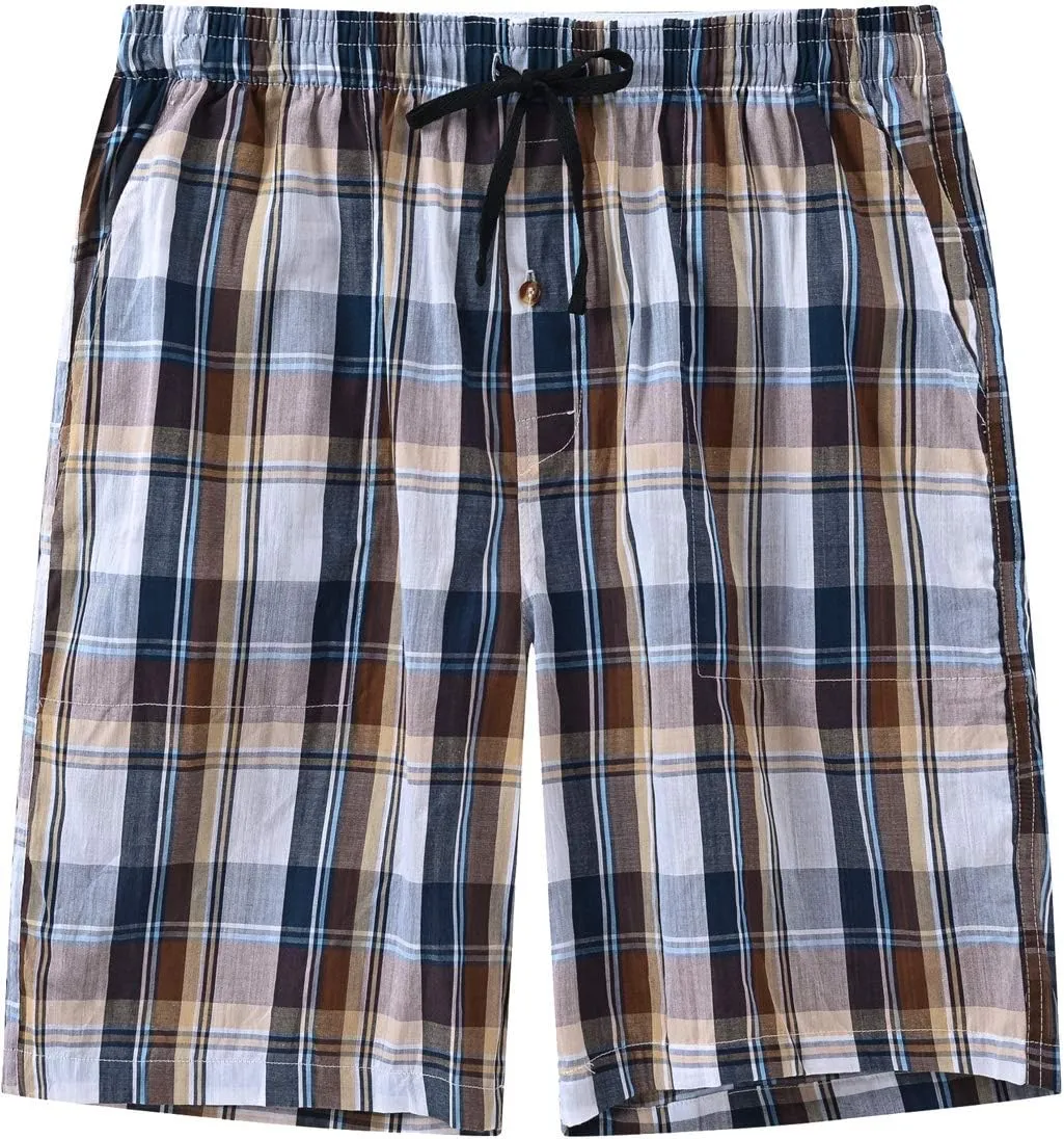 MoFiz Men's Sleepwear Shorts Pajama Bottom Lounge Short Plaid Button Open Fly 3Pack