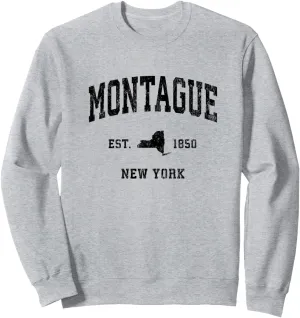 Montague New York NY Vintage Athletic Black Sports Design Sweatshirt
