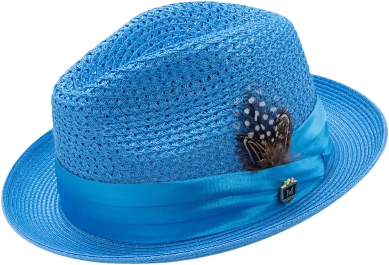 MONTIQUE Men's Braided Pinch Fedora Hat with Feathers – Lightweight & Breathable Polyester Summer Panama Hat – H24