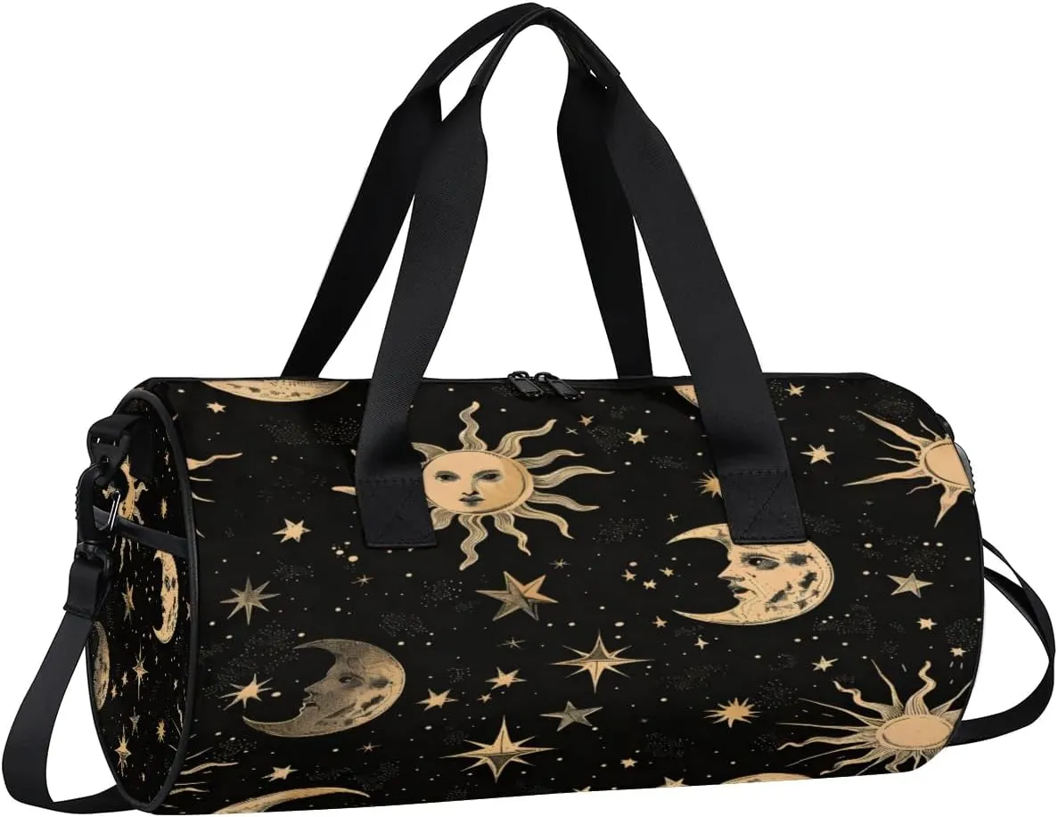 Moon Star Sun Travel Gym Bag Waterproof Sport Dance Bag for Women Men Portable Gymnastics Duffel Bags Canvas Tote Carry on Handbag for Workout Overnight Weekender