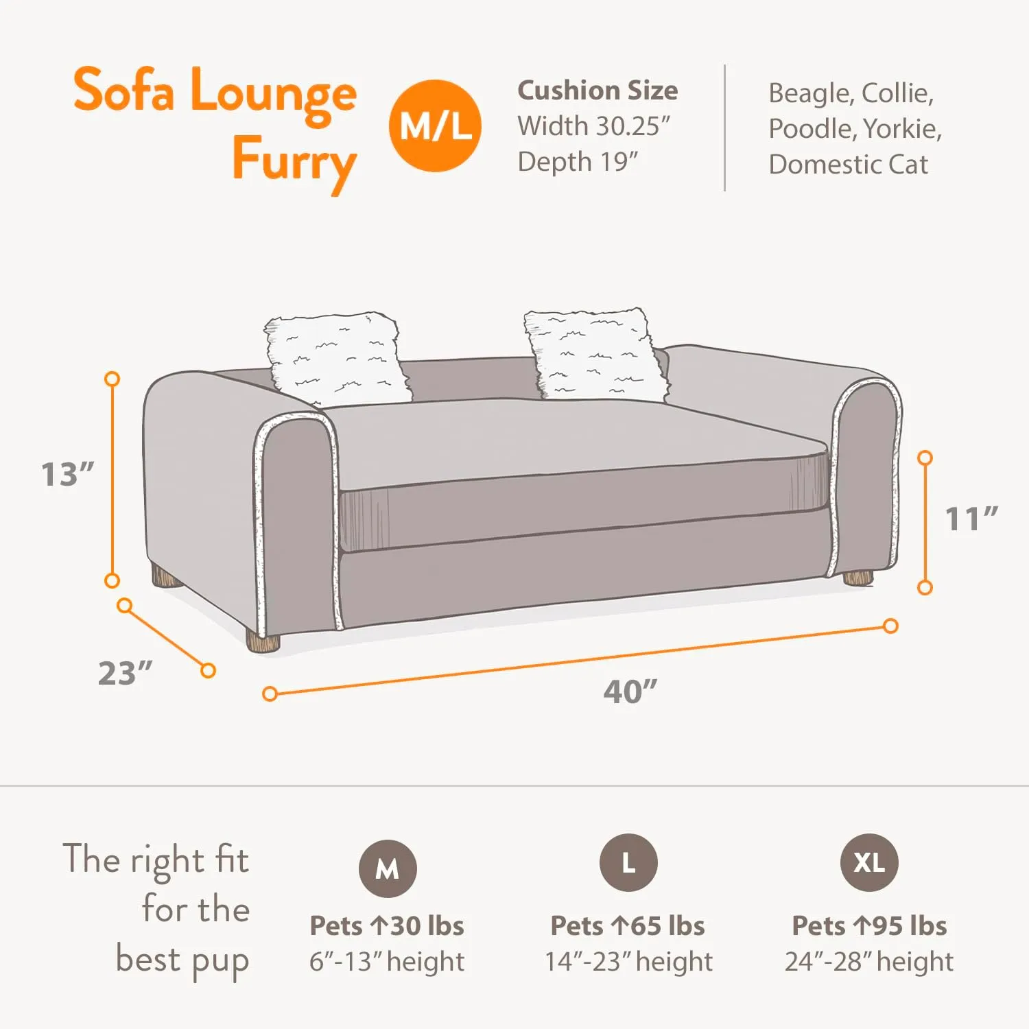 Moots Furry Pet Lounge, Pet Bed with 2 Pillows, Deluxe Sofa for Dogs, Easy to Coordinate, Stylish and Cleanable Dog Sofa, Couch - Charcoal, Large