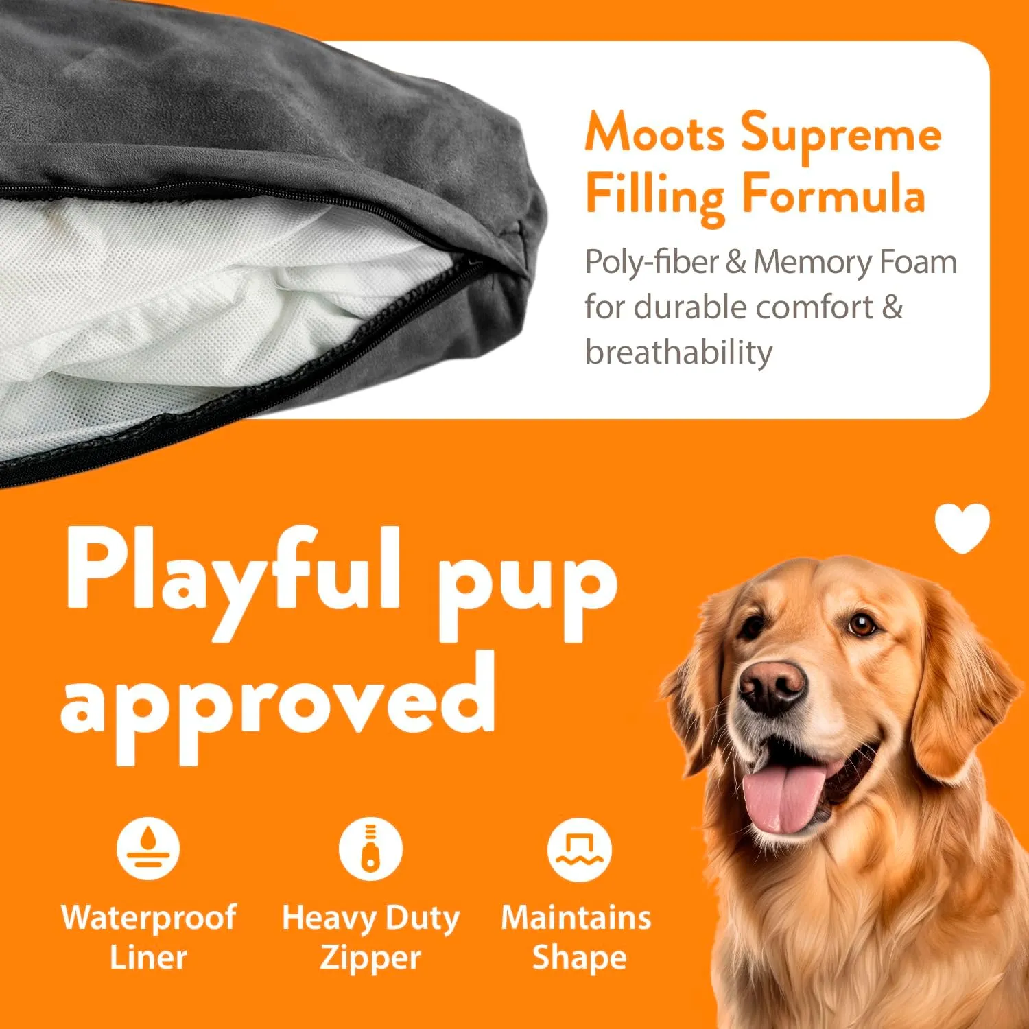 Moots Furry Pet Lounge, Pet Bed with 2 Pillows, Deluxe Sofa for Dogs, Easy to Coordinate, Stylish and Cleanable Dog Sofa, Couch - Charcoal, Large
