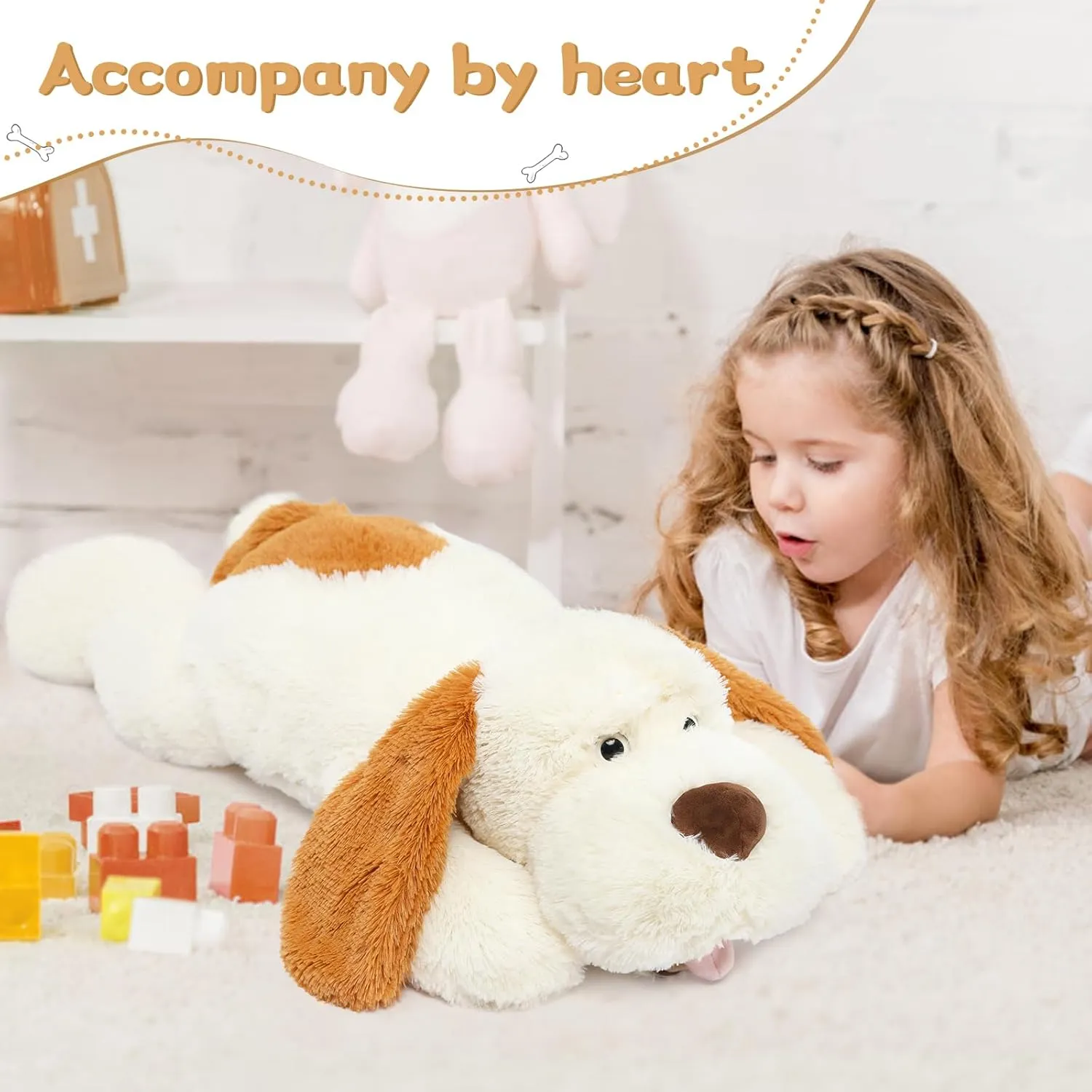 MorisMos Giant Dog Stuffed Animals, 31inch Large Dog Plush Big Puppy Pillow Toy for Kids, Girls, Boys, White